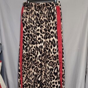 Amazon Leopard Print Wide Leg Pants with Red Stripe